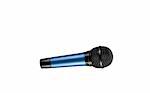 blue microphone with black wire isolated on white