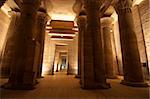 Columns at Temple of Isis on Philae Island in the night with lighting