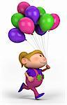 blond girl with balloons; high quality 3d illustration