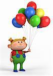 blond girl with balloons; high quality 3d illustration