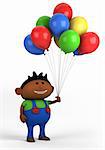 cute afro-american boy with balloons; high quality 3d illustration