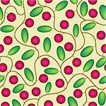 red cranberries with leaves seamless background pattern