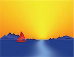 Mountain Bay Sunset. Abstract illustration.