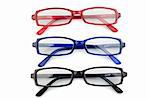 Black red and blue glasses on a white background