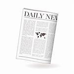 Newspaper icon for daily news with world map and shadow