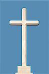 white stone cross on blue background