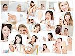 Collage of cute women doing their make up in the bathroom