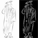 An image of a student dressed in a graduation gown line drawing.