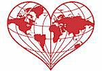 heart shaped red earth globe, vector illustration