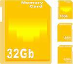 set of golden memory card isolated on white background