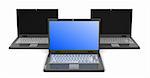 3d illustration of three laptop computers over white background