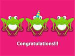 Vector greeting card with  3 frogs