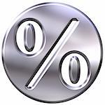 3d silver framed percentage symbol isolated in white