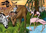 African Animals - Cartoon Background Illustration, Bitmap