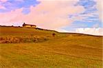 Medieval Spanish Church Surrounded by Fields, Sunset