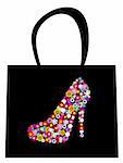 Vector illustration of fashion bag with floral shoe
