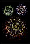 Brightly Colorful Vector Fireworks and Salute- vector isolated on black background