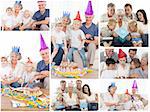 Collage of families enjoying celebration moments together at home