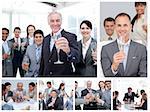 Collage of business people celebrating success with champagne