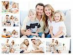 Collage of a family spending goods moments together and posing at home