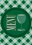 Menu Card Design - Menu Sign and Wine Glass Symbol on Dark Green Gingham