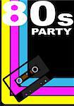 80s Party Design - Retro Audio Cassette Tape on Multicolor Background