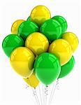Yellow and green party ballooons over white background