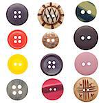 Various sewing buttons set isolated on white background.