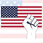 USA flag vector with fist. Independence background. American freedom illustration.