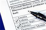 Patient selects the illness in the medical history section isolated on blue