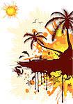 Summer frame with palm tree, dolphin, crab, starfish, vector illustration