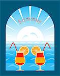 vector summer background with cocktails, Adobe Illustrator 8 format