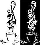 two beautiful stylized cup of steaming coffee