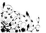 Vector illustration of floral background with birds and butterflies