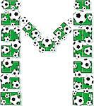 M, Alphabet Football letters made of soccer balls and fields. Vector