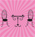 old retro chairs and table on pink background