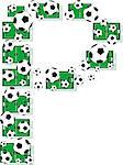 P, Alphabet Football letters made of soccer balls and fields. Vector