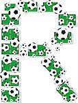 R, Alphabet Football letters made of soccer balls and fields. Vector