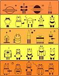 Set of robots inhabitants of the planet Mars. Cartoon.