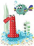 Sea animals and numbers series for kids, from 0 to 10 - 1 fish ball