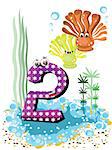 Sea animals and numbers series for kids, from 0 to 10 - 2 corals