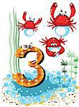 Sea animals and numbers series for kids, from 0 to 10 -3,crabs