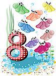 Sea animals and numbers series for kids, from 0 to 10 -,8,shells