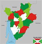 political map of Burundi country with flag illustration