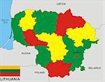 political map of Lithuania country with flag illustration
