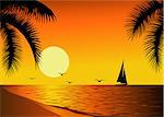 Vector illustration of tropical beach sunset background