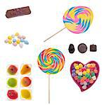 Assorted Candies and Sweets Isolated on White with a Clipping Path.