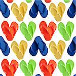 Flip Flop Sandals in Heart Shapes Seamless Background Pattern.