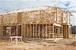 New residential construction home framing.Construction site
