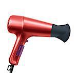 red hair dryer isolated on white background